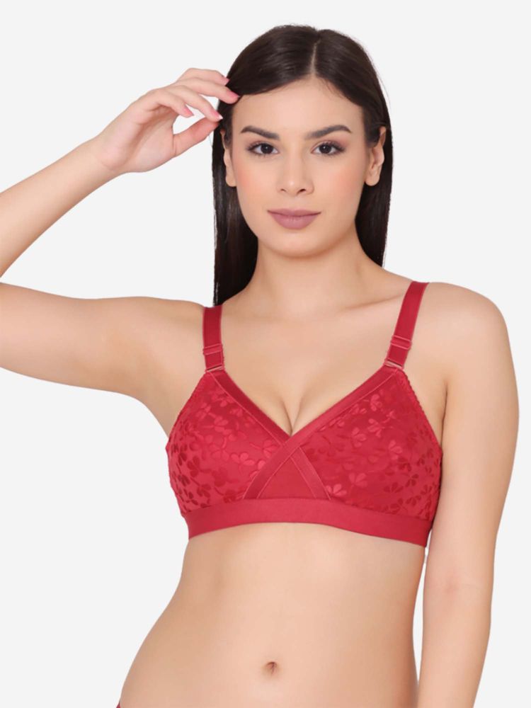 Groversons Paris Beauty Womens Wire-Free Full-Coverage Cotton Blend Bra In Red-picture-35