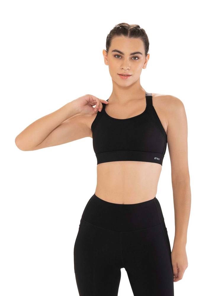 STRCH Nylon Womens Gym Adjustable Strap Bra Black-picture-12