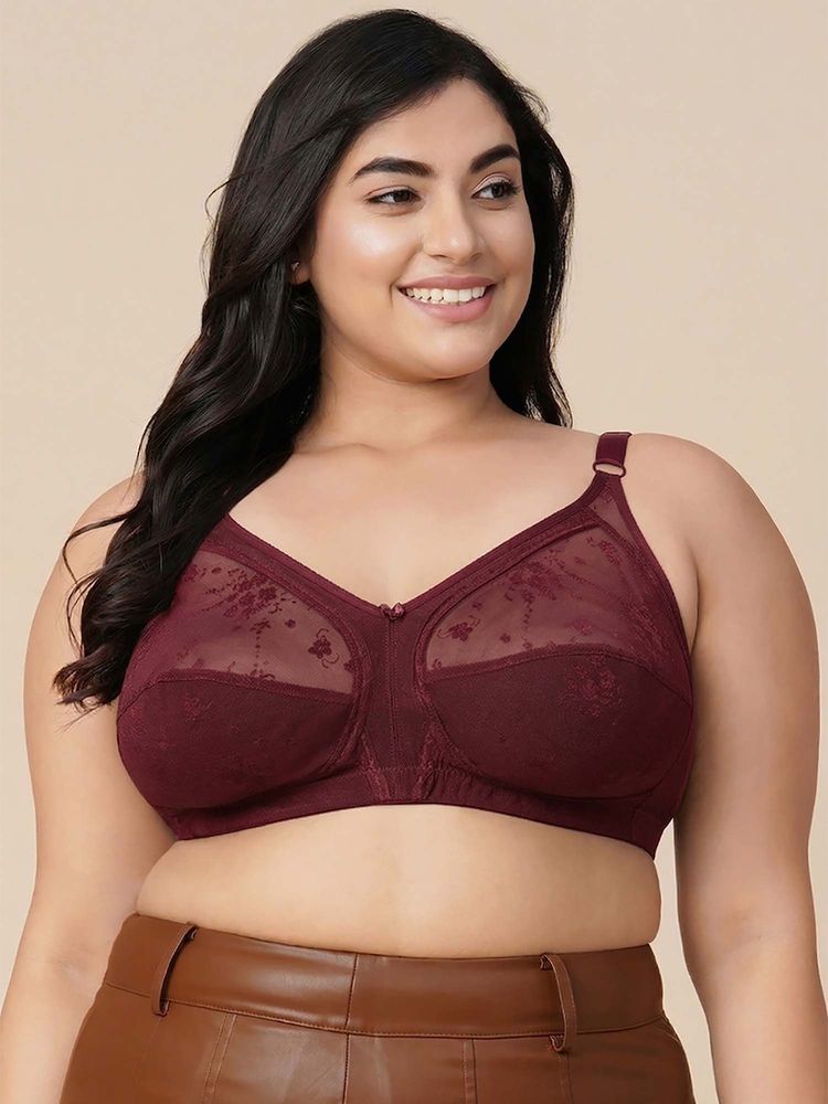 Groversons Paris Beauty Womens Wire-Free Full-Coverage Net Bra - Soft Support In Maroon-picture-30