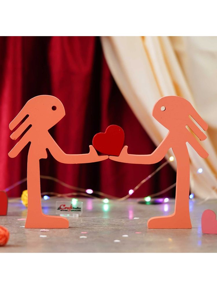 eCraftIndia Wooden Handcrafted Romantic Couple Showpiece Holding Heart Valentine Gift-image-43