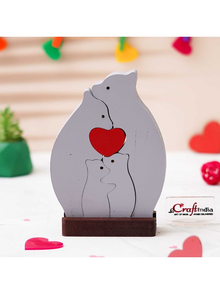 eCraftIndia Wooden Bear Family with Heart Decorative Showpiece Valentine Day Gift-image-12