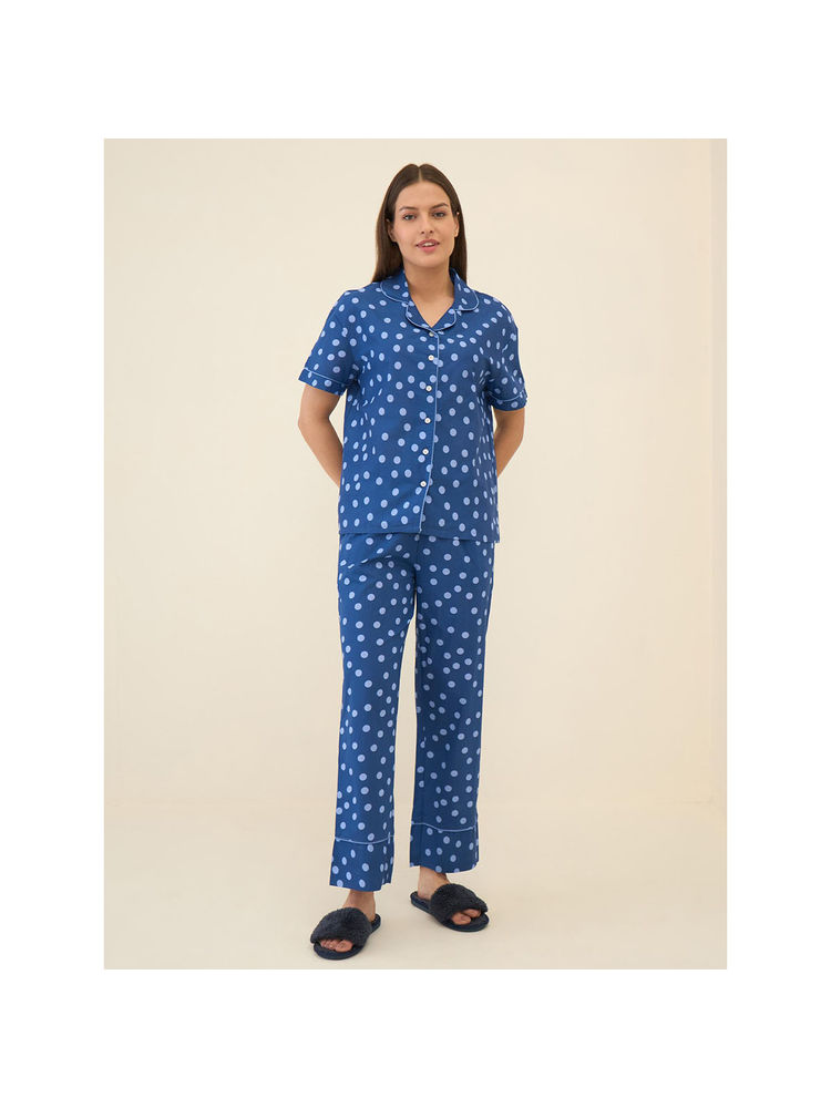 Sweet Dreams Women Blue Printed Front Open Pyjama (Set of 2)-picture-28