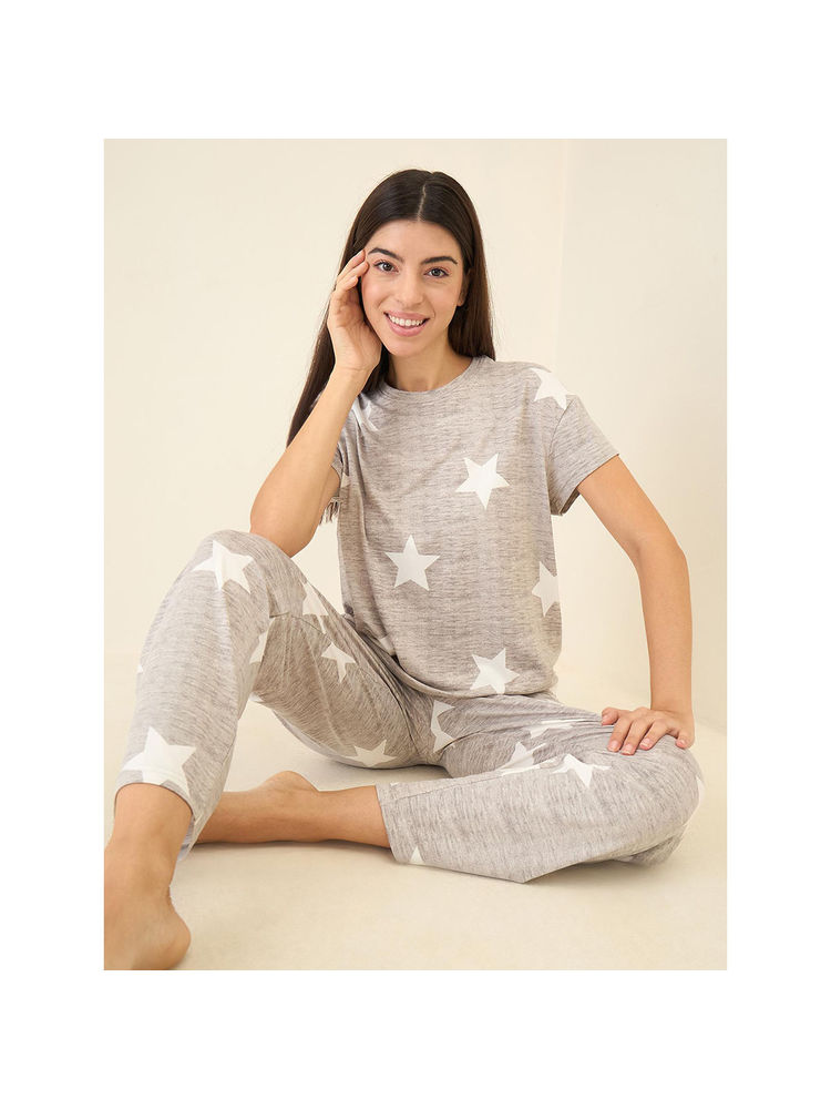 Sweet Dreams Women Grey Printed Pyjama (Set of 2)-picture-12