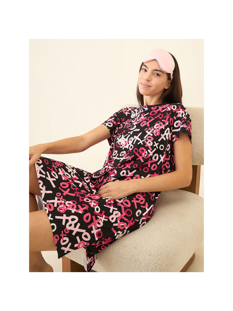 Sweet Dreams Women Black Printed Short Sleeve Short Dress-picture-28