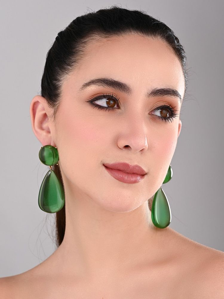 REENISAA Emerald Shine Lustre Drops Green Earrings-image-3