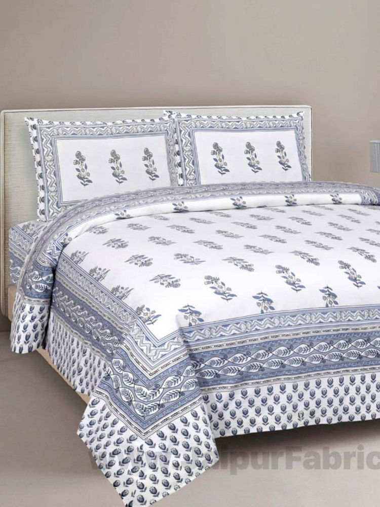 JAIPUR FABRIC English Grey Fine Cotton Double Bedsheet With 2 Pillow Covers (Queen)-picture-12
