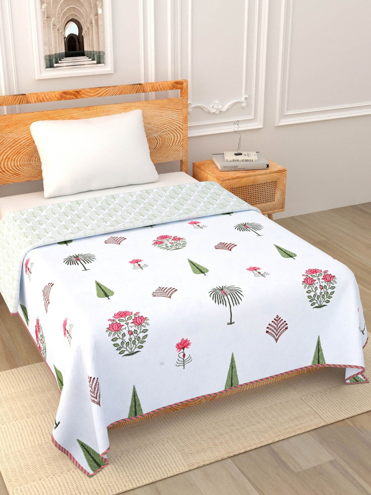 JAIPUR FABRIC Bamboo Peach Block Print 400 Tc Pure Premium Mulmul Cotton Single Bed Dohar-picture-10
