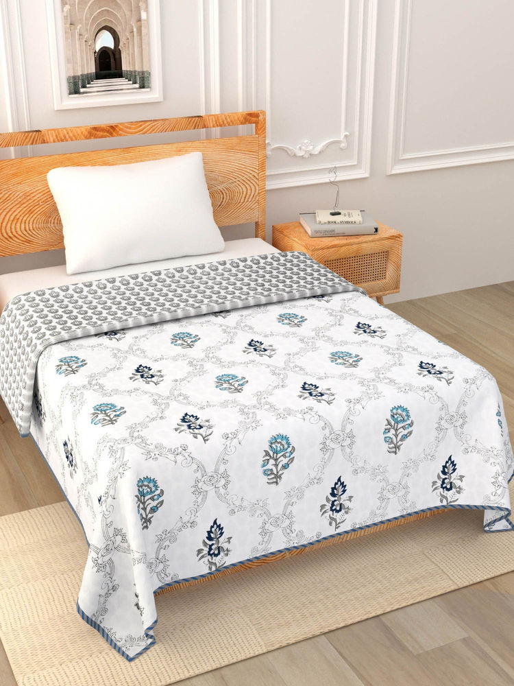 JAIPUR FABRIC Soothing Calm Blue Block Print 400 Tc Pure Premium Mulmul Cotton Single Bed Dohar-picture-19