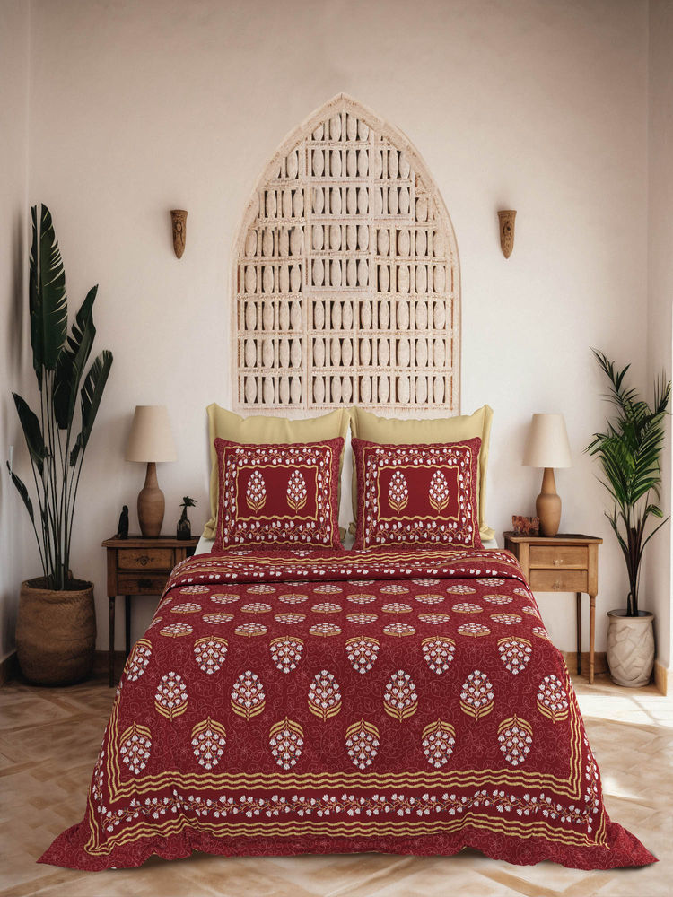 JAIPUR FABRIC King Size For Bed, 240 Tc 100% Cotton Bedsheet With 2 Pillow Covers Maroon-image-19