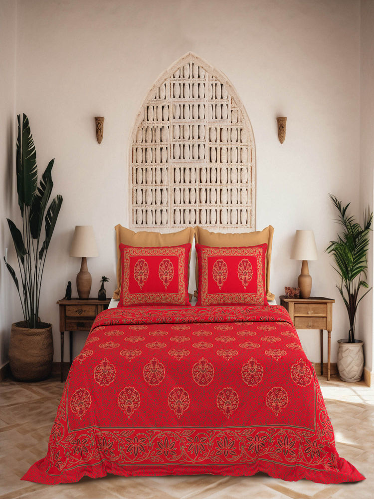 JAIPUR FABRIC King Size For Bed, 240 Tc 100% Cotton Bedsheet With 2 Pillow Covers Red-picture-21