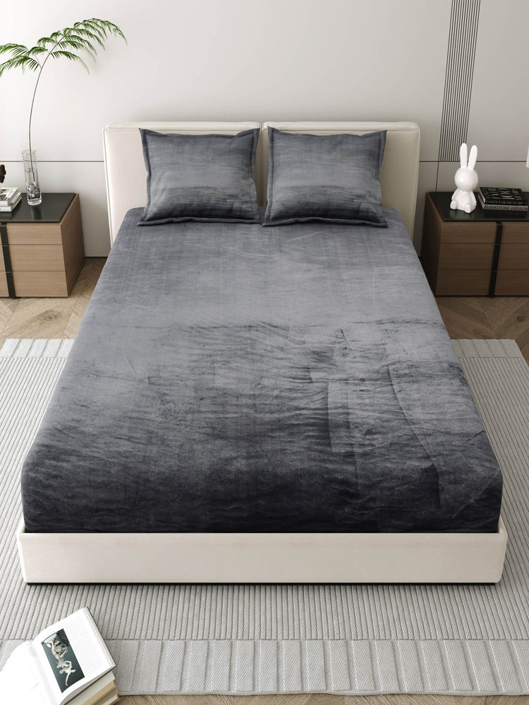JAIPUR FABRIC Modern Charcoal Grey Finish Double Bedsheet With Pillow Covers (Queen)-picture-25