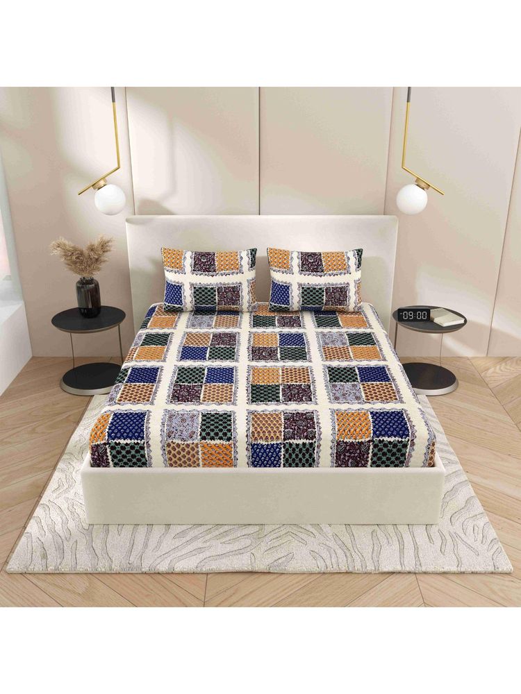 Indra's Cotton Elastic Fitted Double Bed Bedsheet With 2 Pillow Covers Purple-picture-11