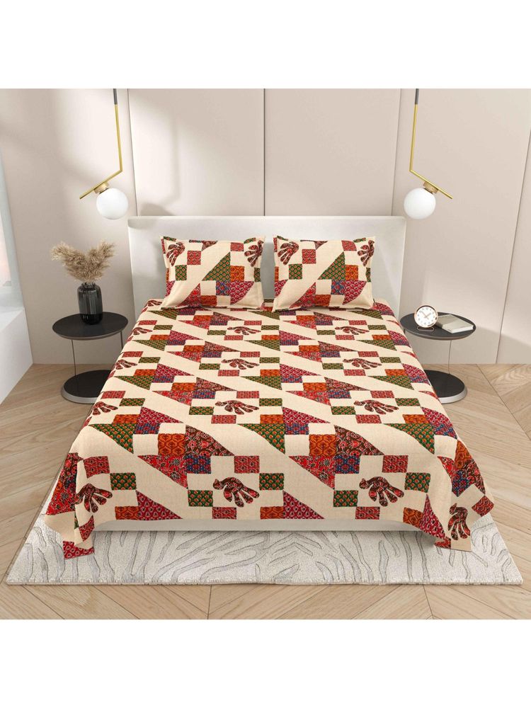 Indra's Viscose Cotton Double Size Bedsheet With 2 Pillow Covers Green-image-5