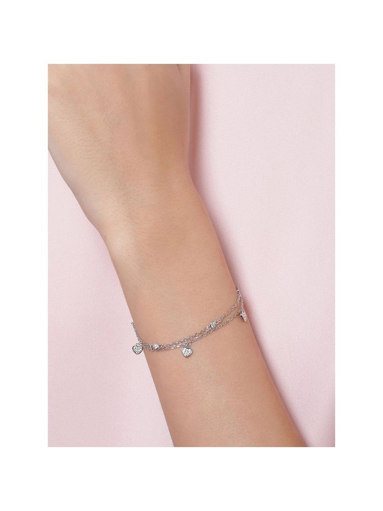 Giva Sterling Silver Zircon Triple Heart Bracelet For Women(Adjustable)-picture-11