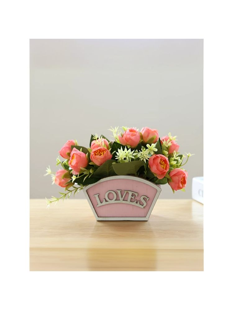 UMAI Artificial Plants with Wooden Pot| Little Orange Tea Rose Flowers-picture-12