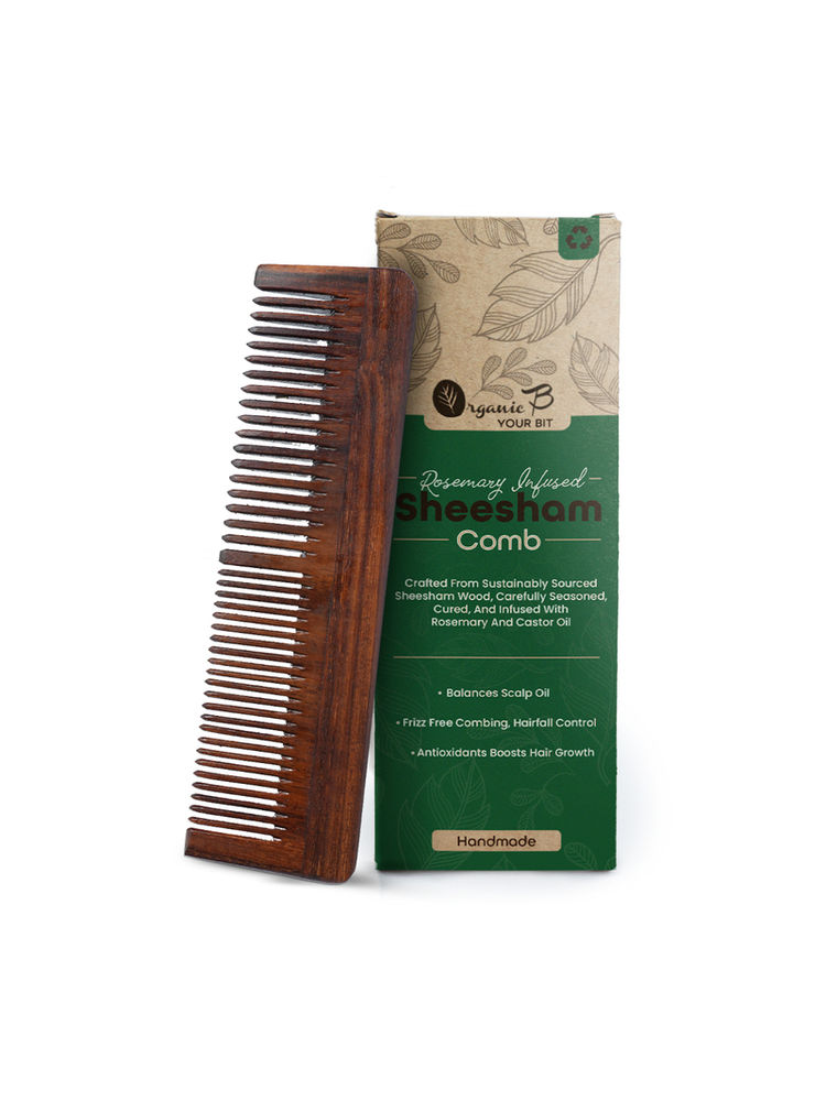 Organic B Dual Teeth Indian Rosewood Comb Rosemary Infused-picture-22