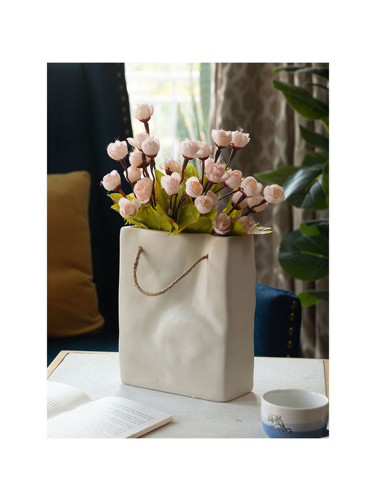 Glimpse Homes Ivory Crinkled Paper Bag Ceramic Vase-image-48
