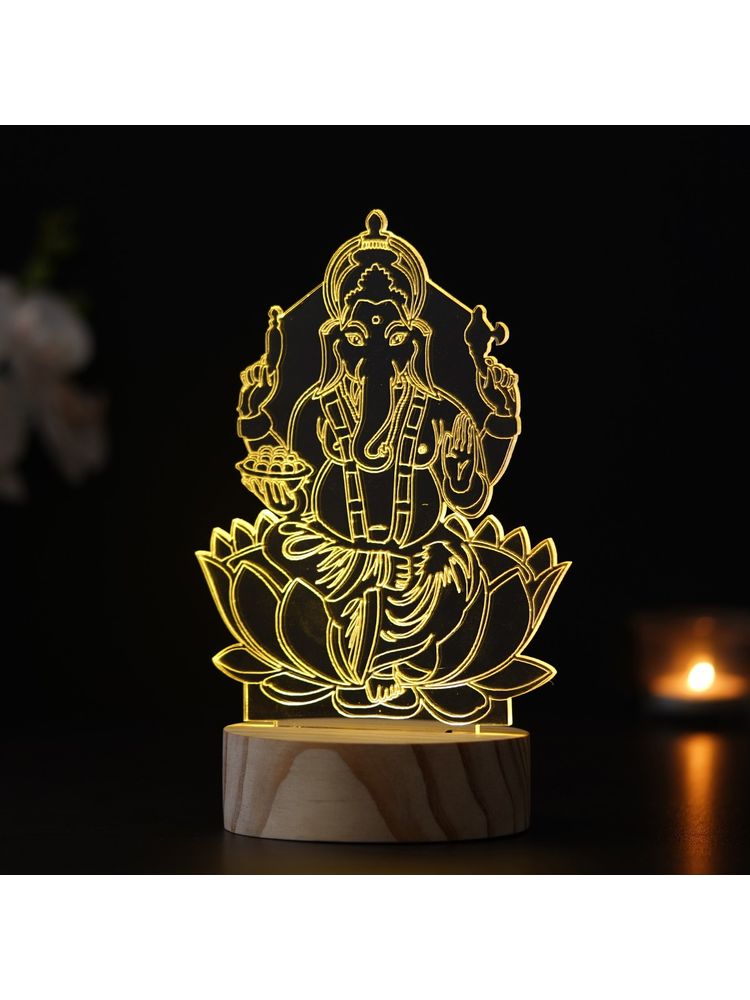eCraftIndia Lord Ganesha On Lotus Design Table Night Lamp with Rechargeable Battery-picture-7