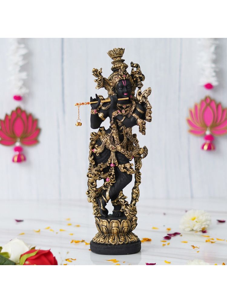eCraftIndia Handcrafted Standing Lord Krishna Idol Playing Flute Statue