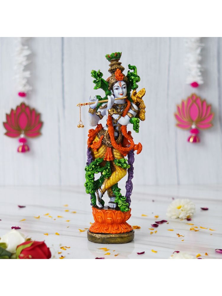 eCraftIndia Handcrafted Standing Lord Krishna Idol Playing Flute Statue-picture-21