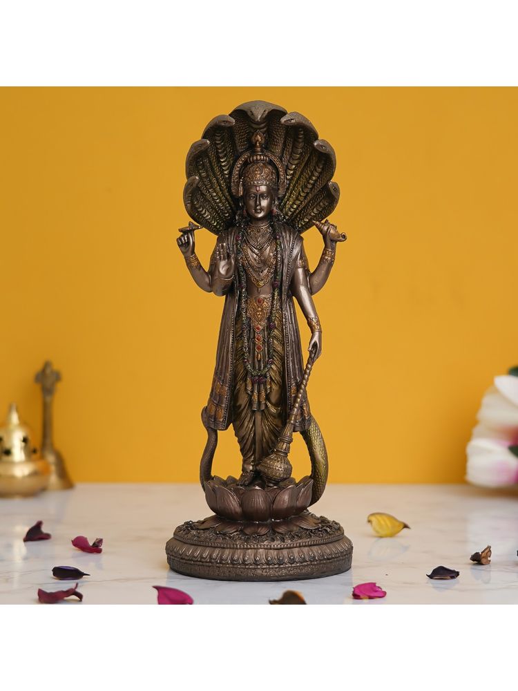 eCraftIndia Cold Cast Bronze Resin Lord Vishnu On A Lotus Statue-picture-10