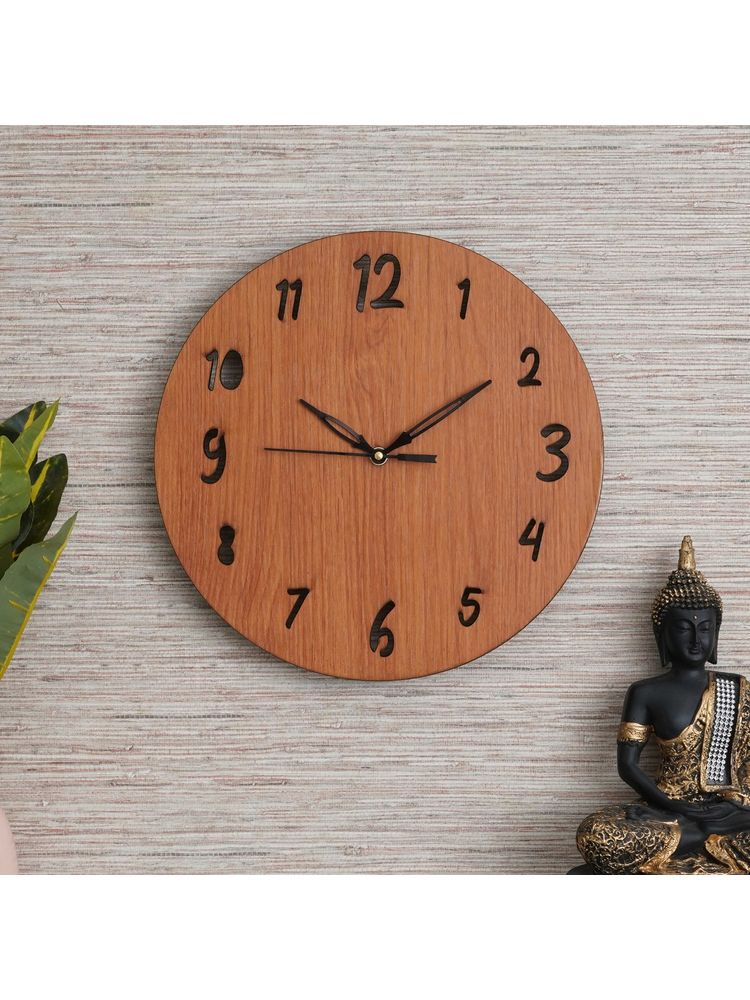 eCraftIndia Brown Round Shape Creative Numerals Wooden Wall Clock-image-40