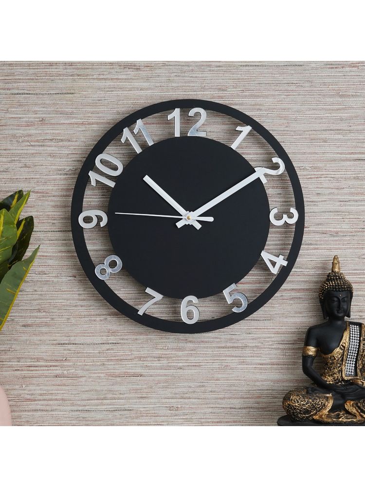 eCraftIndia Black & White Round Shape Wooden Designer Wall Clock-picture-17