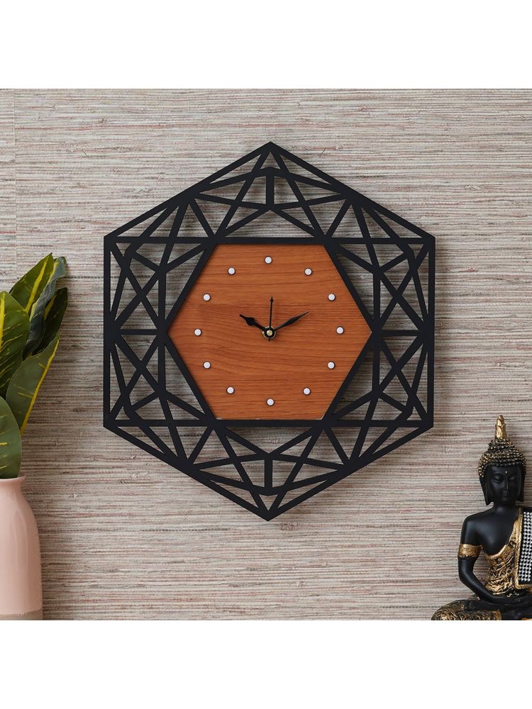 eCraftIndia Black & Brown Hexagon Modern Wooden Wall Clock-image-25