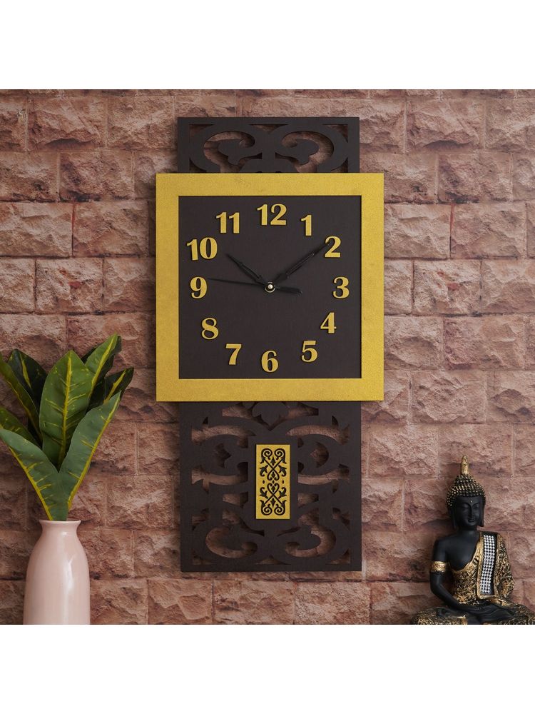 eCraftIndia Yellow & Black Rectangular Wooden Pendulum Wall Clock-image-49