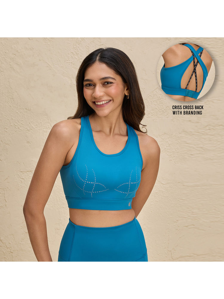 Nykd By Nykaa Full Coverage Sports Bra with Criss-cross Back Opening-NYK298-Teal-picture-28