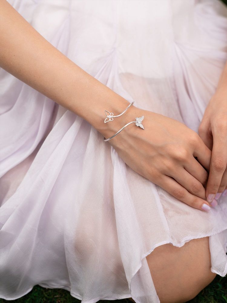 925 Silver Shaya by CaratLane White Aponi Butterfly & Flower Kada-image-6