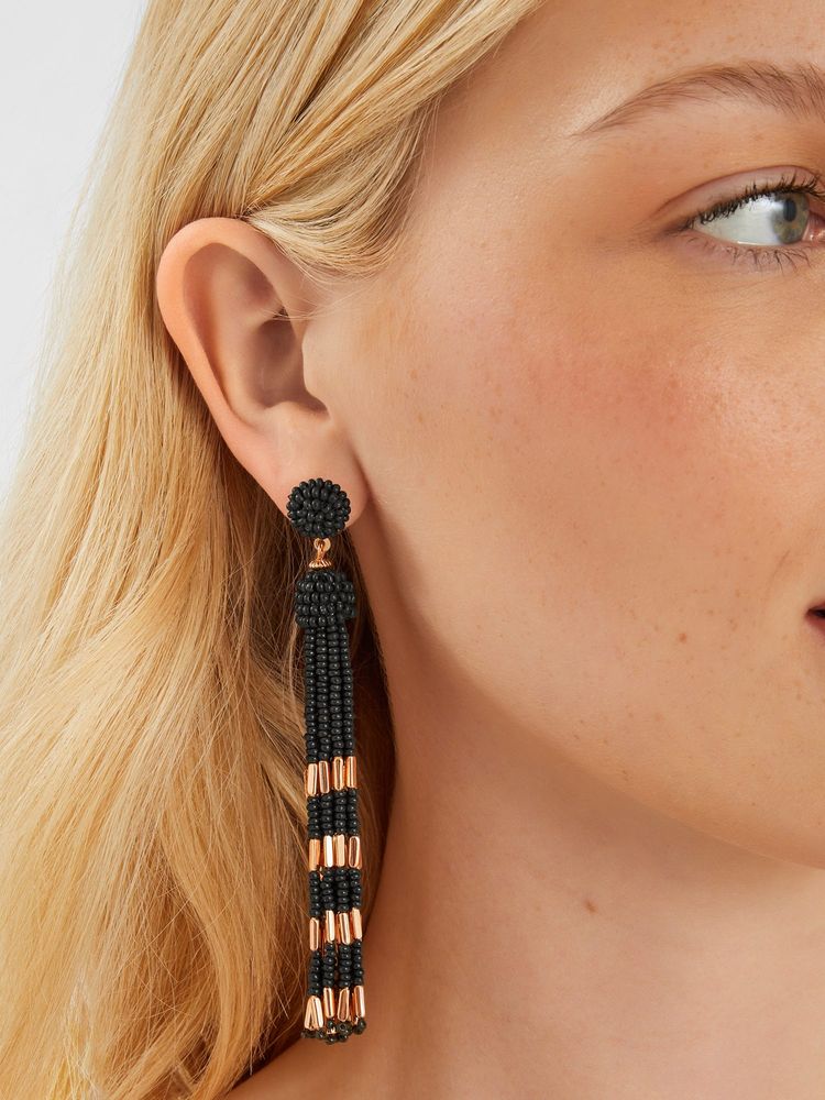 Accessorize London Green Beaded Tassel Drop Earrings-image-22