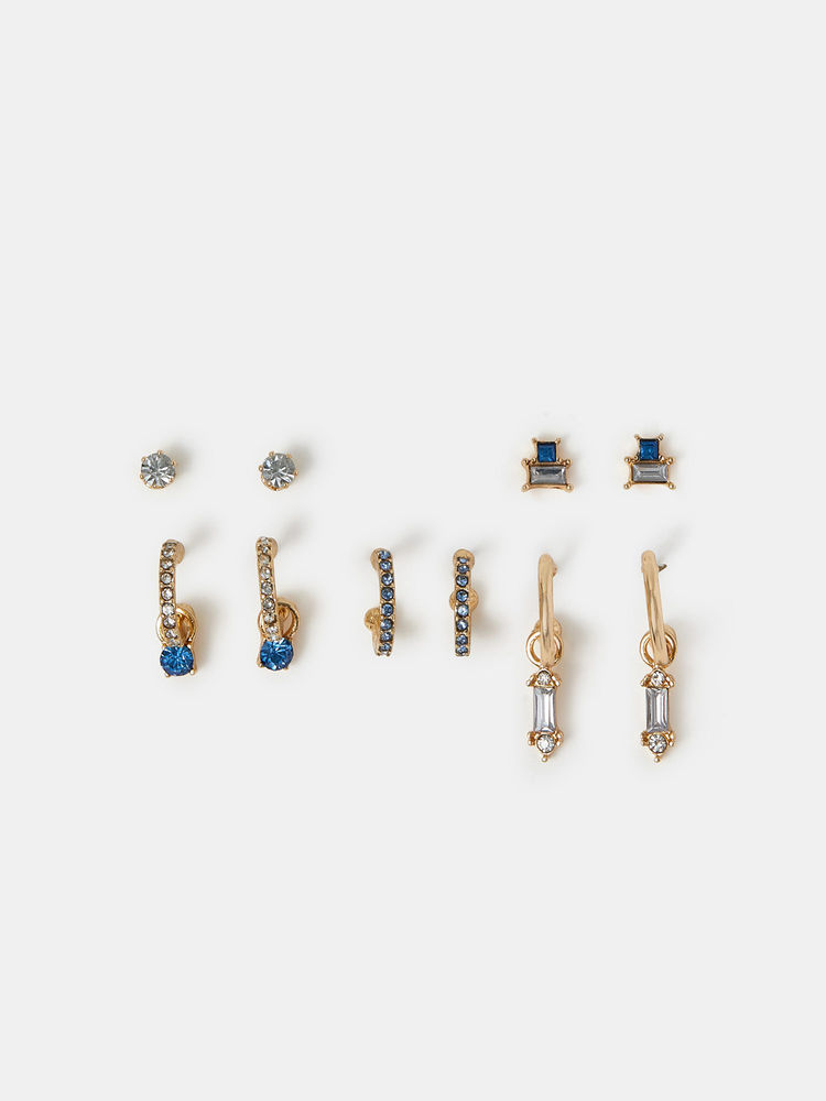 Accessorize London Multi-Color Gem Diamante Stud & Hoop Earrings (Pack of 5)-image-49
