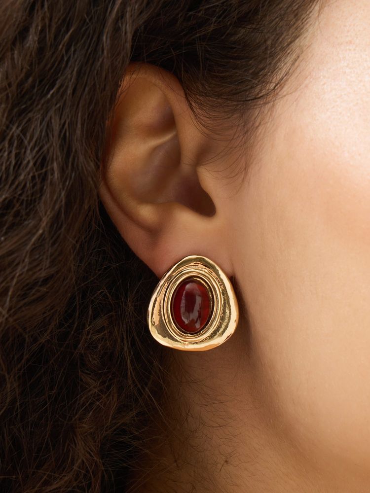 Accessorize London Brown Statement Resin Stone Stud Earrings-image-10