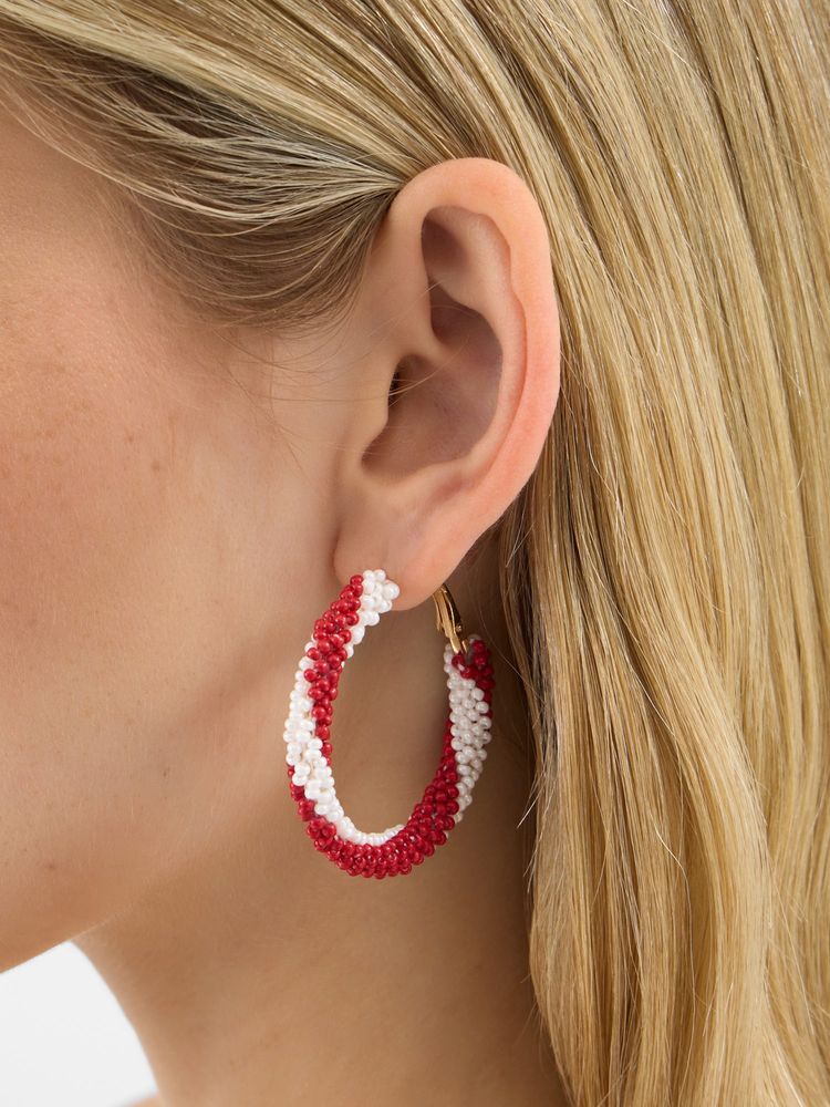 Accessorize London Multi-Color Beaded Candy Cane Hoop Earrings-image-30