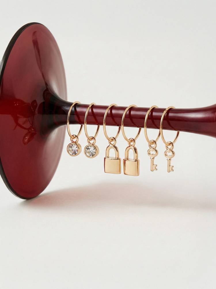 Accessorize London Gold Padlock & Key Hoop Earrings (Pack of 3)-picture-16