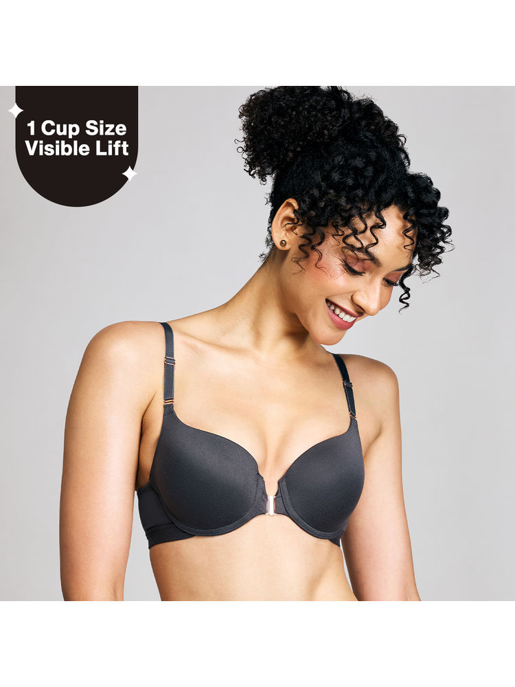 Nykd By Nykaa Infinity Edge Front Open Padded Wired Level 2 Push Up Bra NYB395 Dark Grey-picture-16