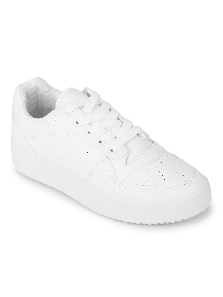 Truffle Collection White Pu Lace-up Sneakers
