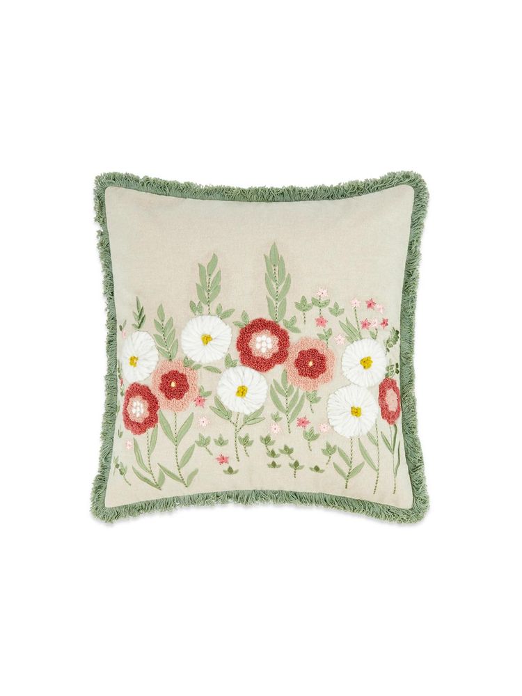 Haus & Kinder Embroidered Decorative Cushion Cover Pastel Meadow Red-picture-29