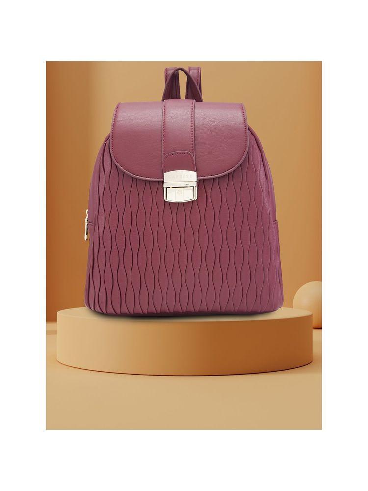 Caprese Burgundy Textured Backpack-picture-22