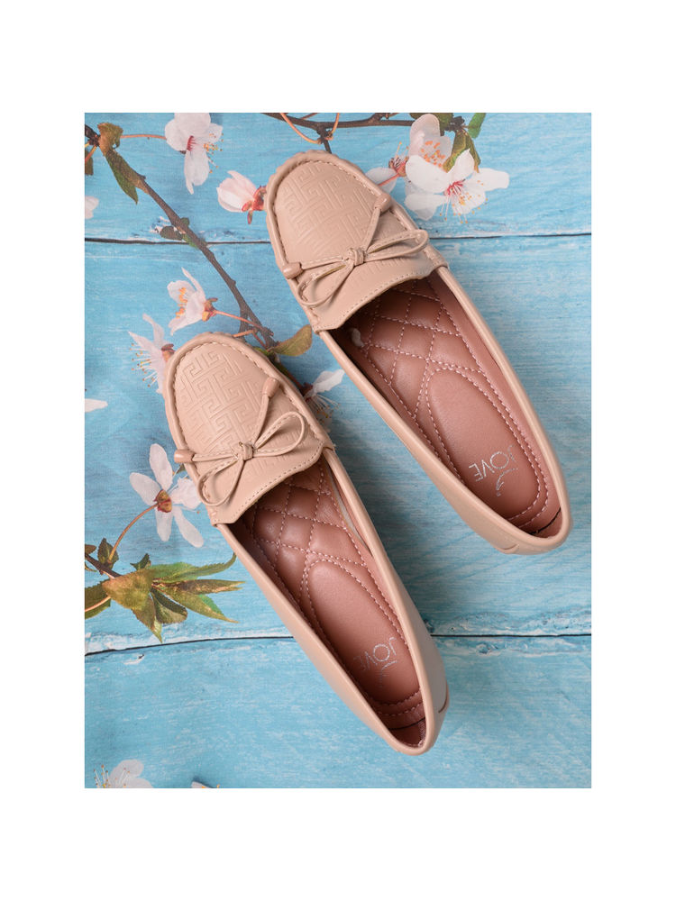 Jove Women Nude Textured Wedge Heel Loafers-picture-22