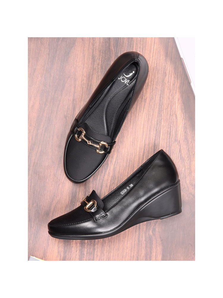 Jove Women Black & Gold Solid Loafers-picture-16