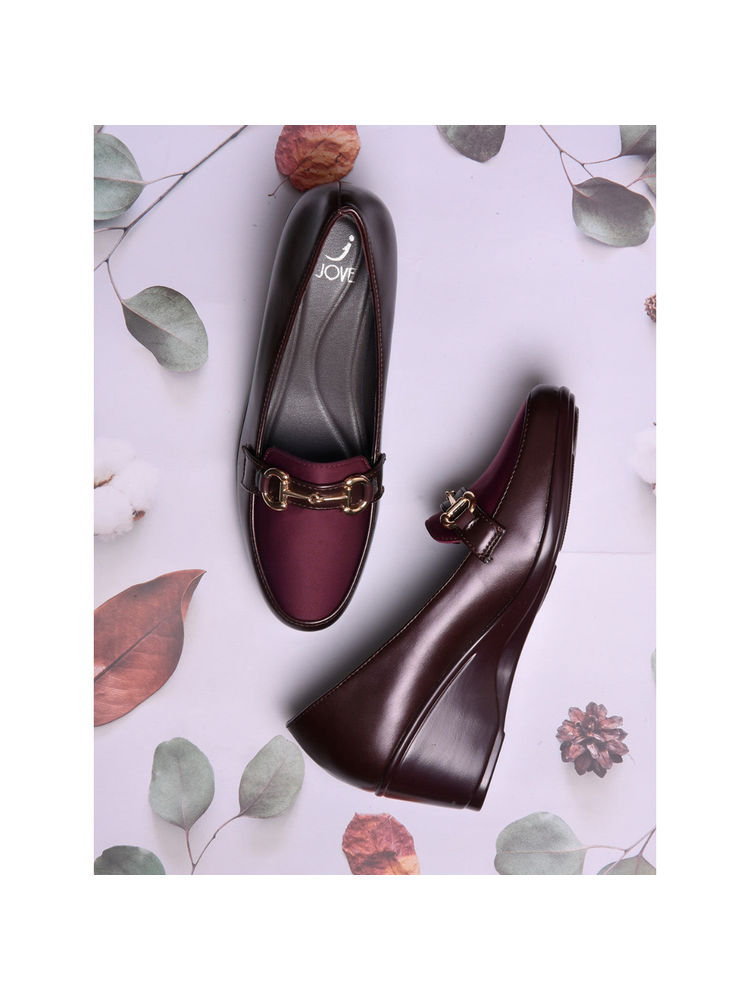 Jove Women Wine Solid Loafers-image-43