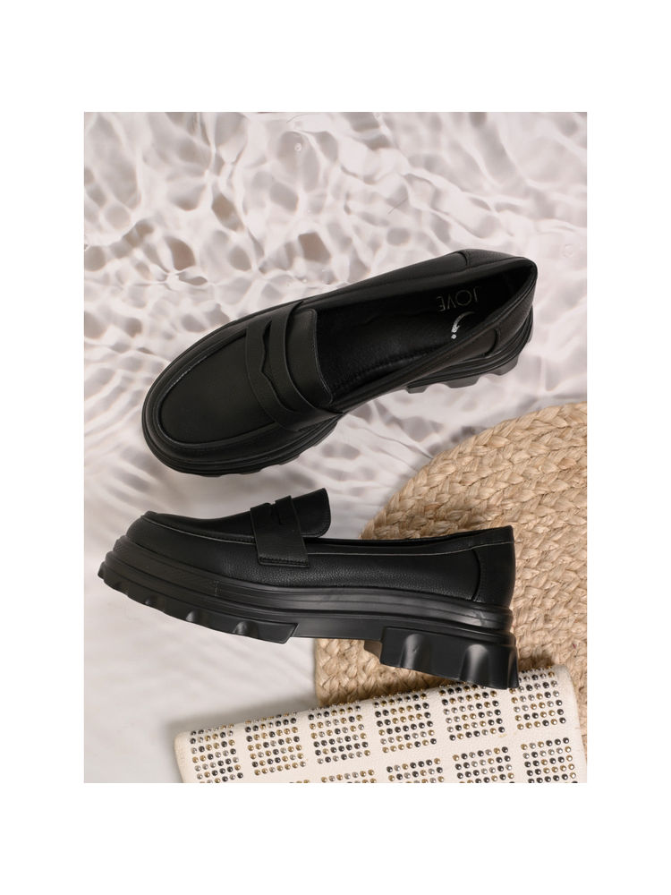 Jove Women Black Solid Loafers-picture-27