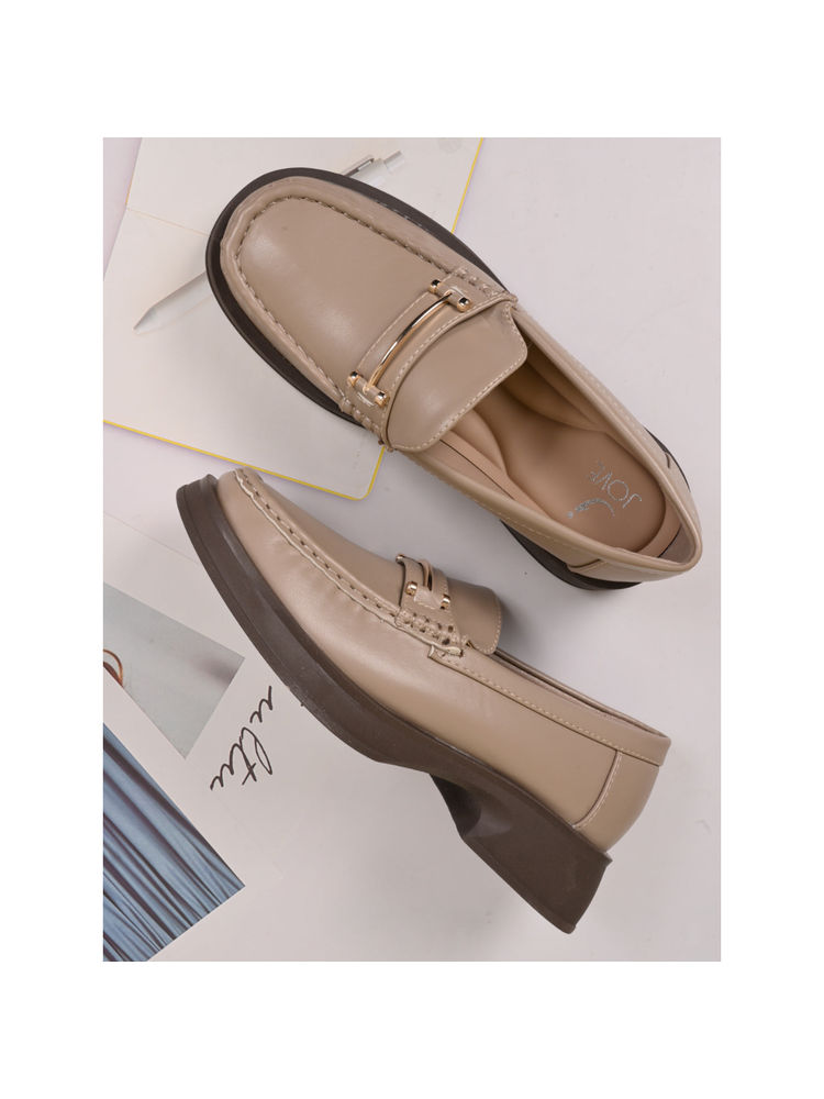 Jove Women Khaki Solid Loafers-image-35