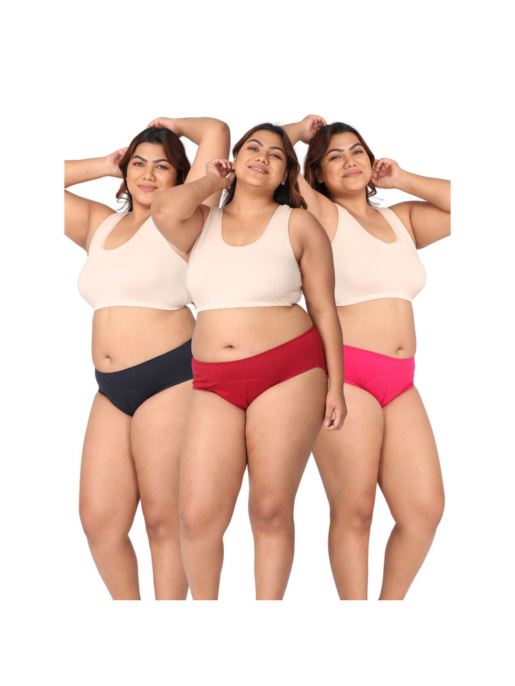Adira Curvy Women Navy Blue Maroon & Pink Stain Free Period Panties (Pack of 3)-image-47