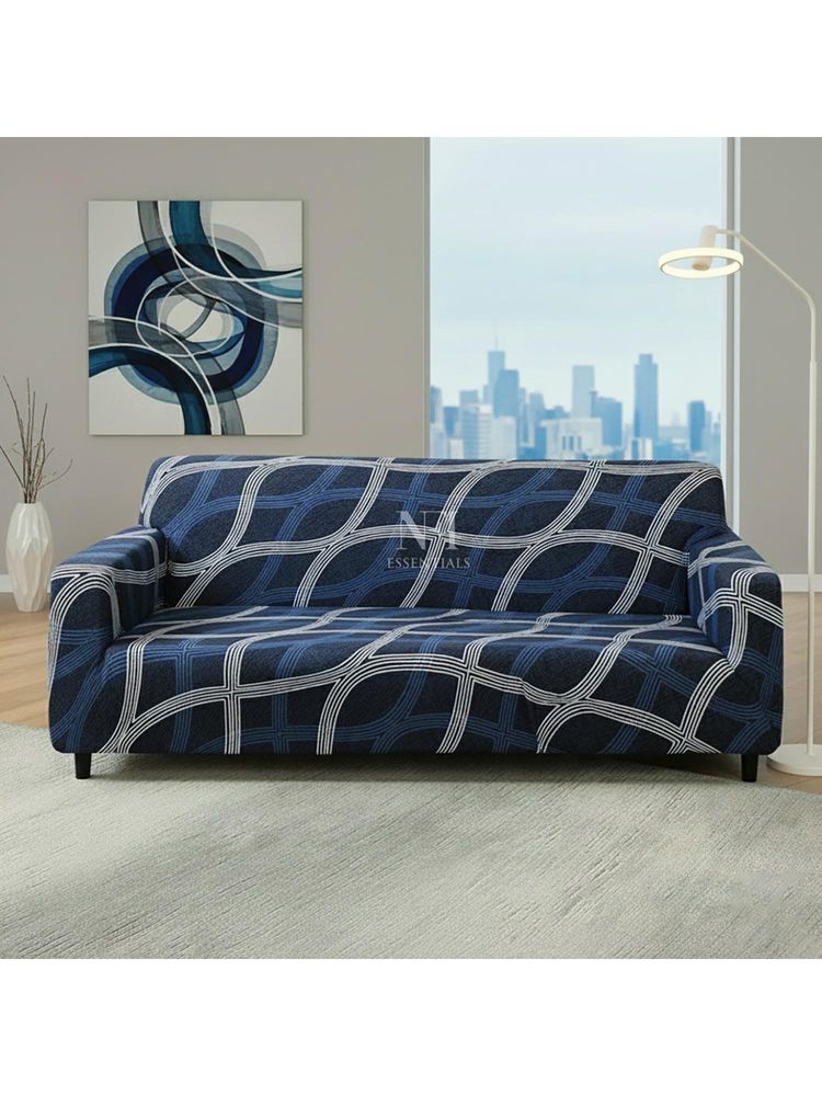 NFI Essentials Navy Blue Geometric Modern Minimalistic Sofa Cover-image-44