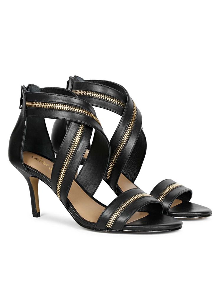 Saint G Zip Decor Criss Cross Black Leather Stilettos-image-14