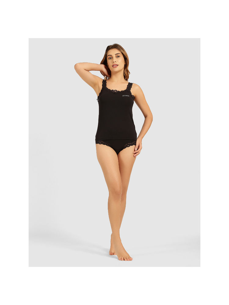 guess fashion Guess Black Solid Culotte Camisole with Brief-picture-20