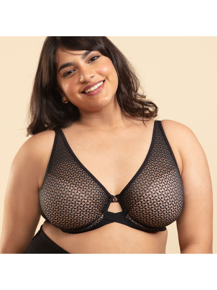 Nykd by Nykaa Textured Lace Non Padded Wired Bra - Black Nyb140 Black